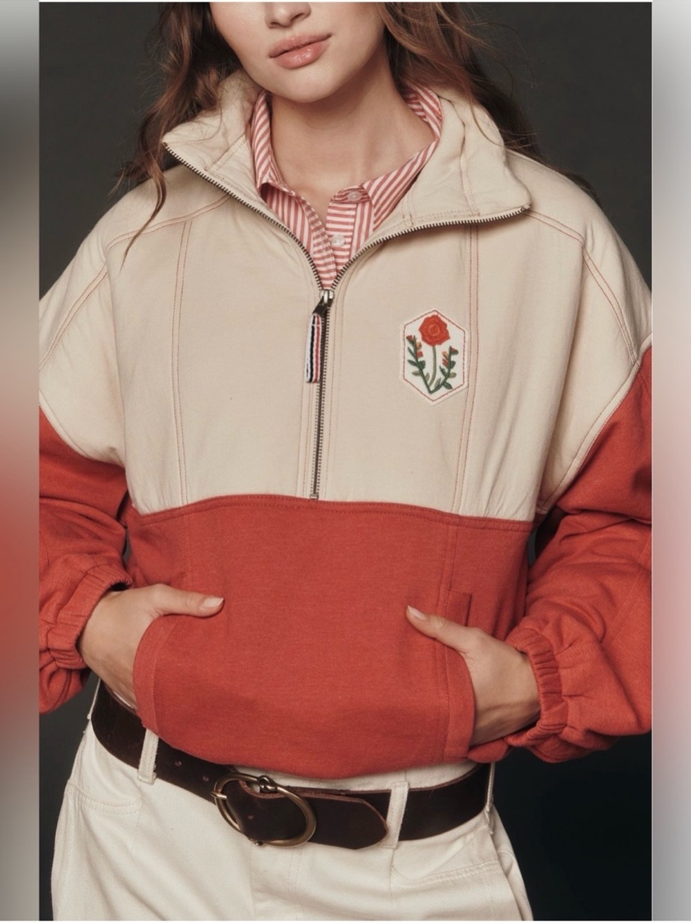 PILCRO SHETLAND HALF-ZIP PULLOVER SWEATSHIRT